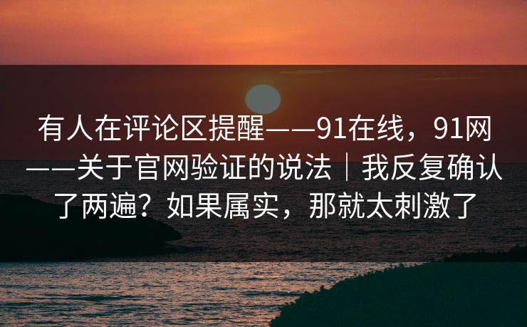有人在评论区提醒——91在线，91网——关于官网验证的说法｜我反复确认了两遍？如果属实，那就太刺激了